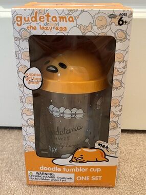 Gudetama The Lazy Egg Doodle Tumbler Cup Set Orange New